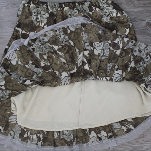 Vintage 90s Y2K Brown Floral Layered Midi Skirt - Picture 3 of 6